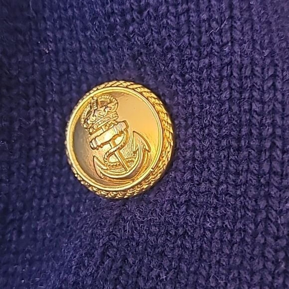 Nordstrom Tailored Wool Knit Crested Cardigan Sweater Navy Blue Size L - Picture 13 of 13